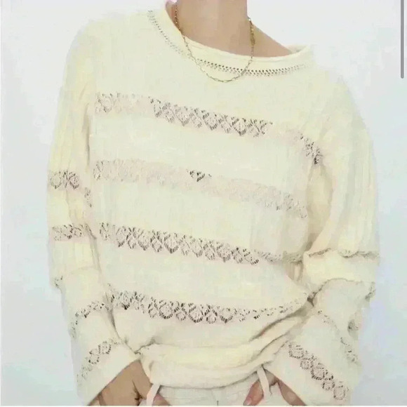Zara Sweaters - Zara Boho Contrast Lace Pointelle Cream Sweater sz small
